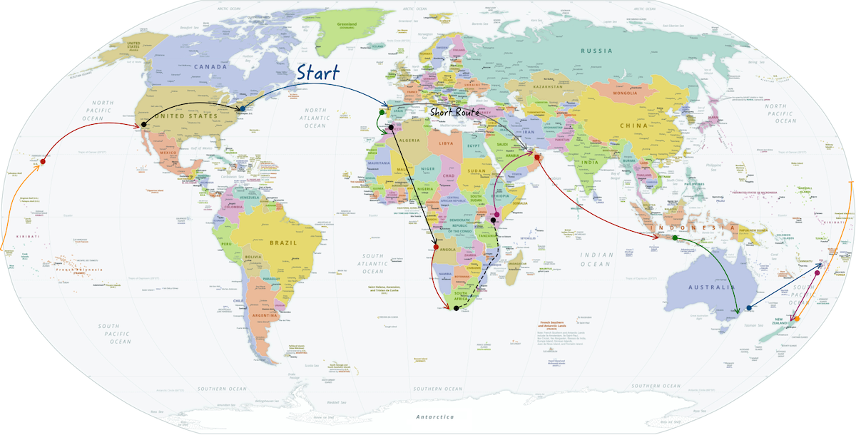 route map around the world